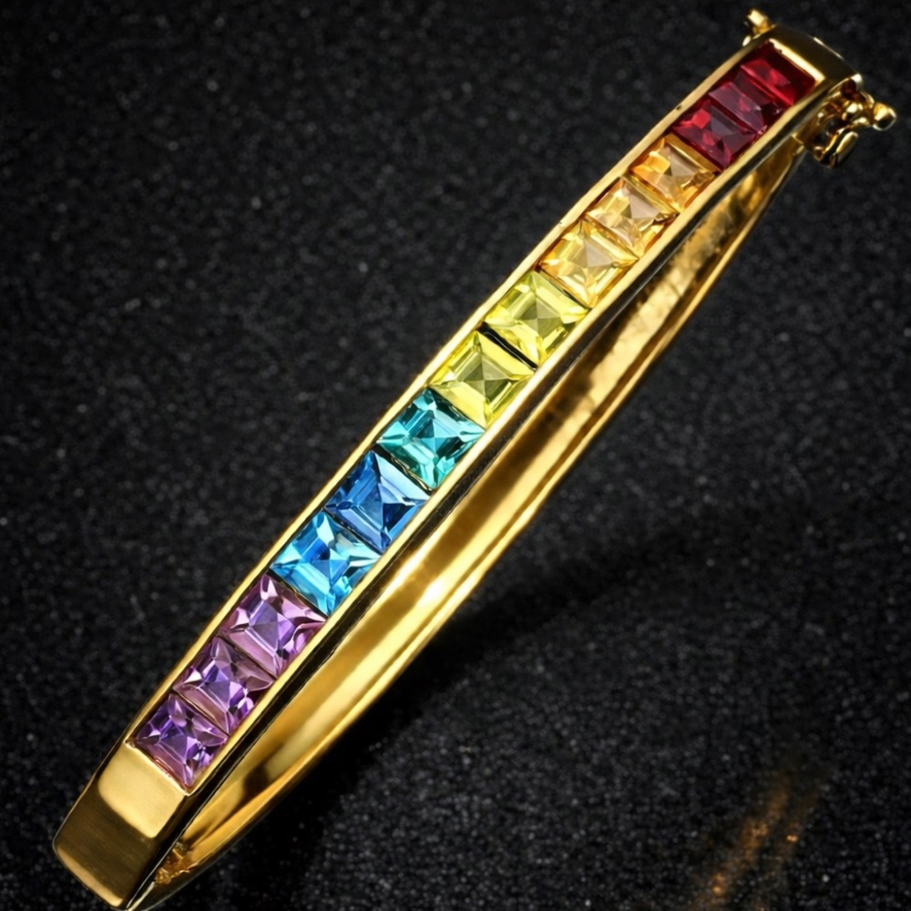 Suzanne Somers vintage rainbow princess cut REAL gemstone bangle bracelet HSN